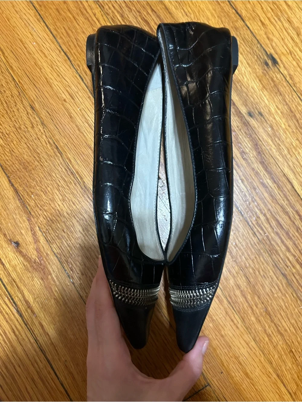 Michael Kors Women's Haya Croc Embossed Flat Black Size 8